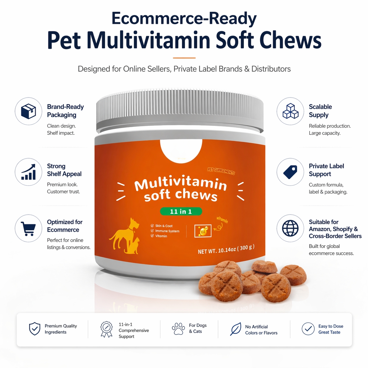 OEM ODM Pet Multivitamin Supplement - Advanced 10-in-1 Daily Balance Soft Chews - Large Scale Production Private Label Factory