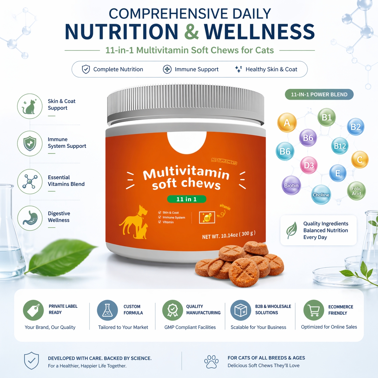 OEM ODM Pet Multivitamin Supplement - Advanced 10-in-1 Daily Balance Soft Chews - Large Scale Production Private Label Factory - Image 7